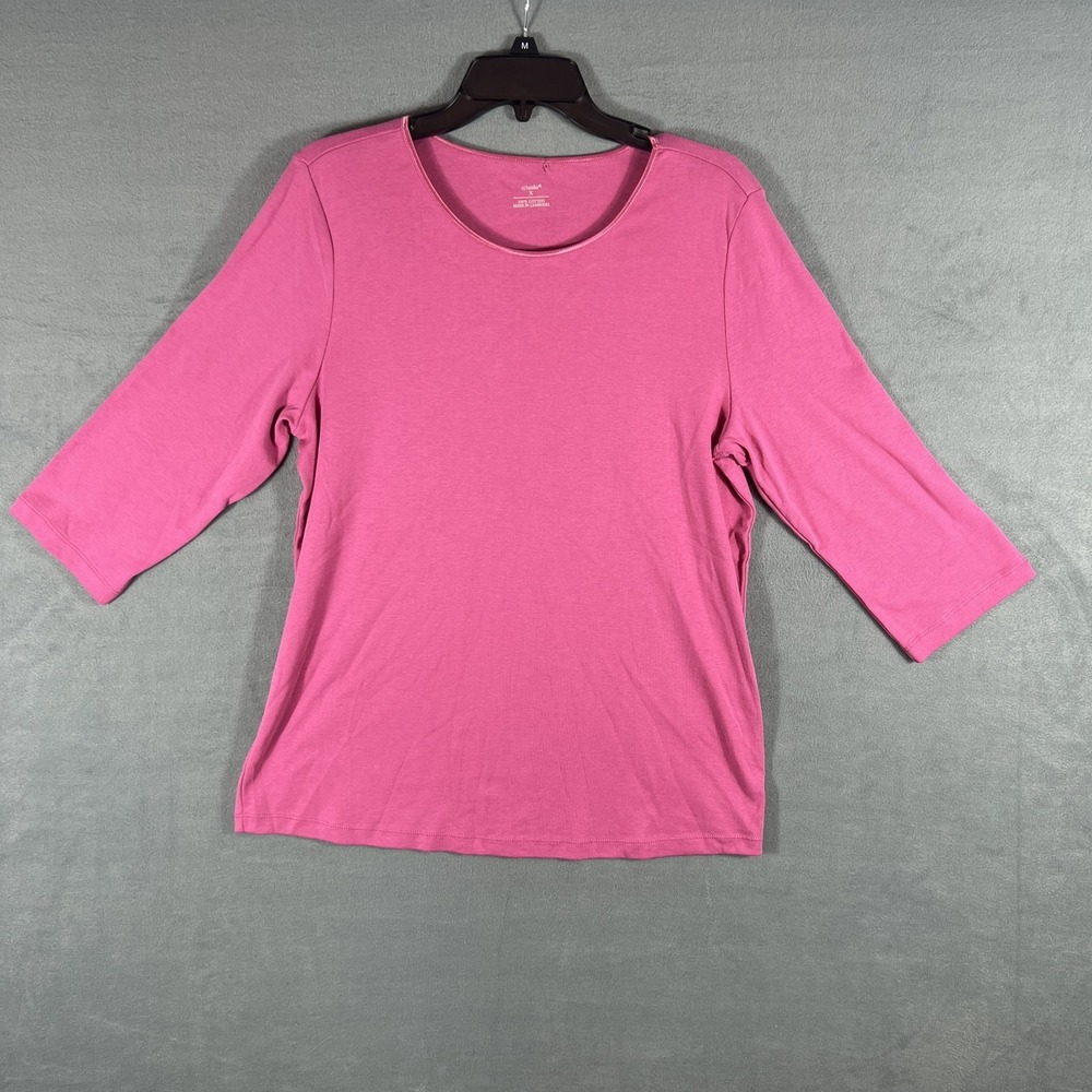 CJ Banks Women's Pink 3/4 Sleeve Scoop Neck T-Shirt Size X‎ 100% Cotton Casual